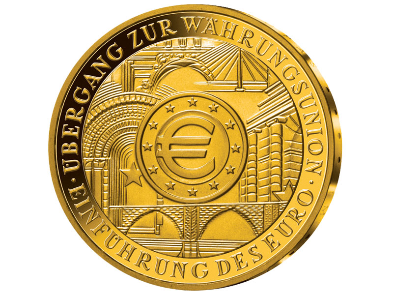 Gold-Numisblatt 200-Euro Uebergang zur Waehrungsunion-Einfuehrung des Euro