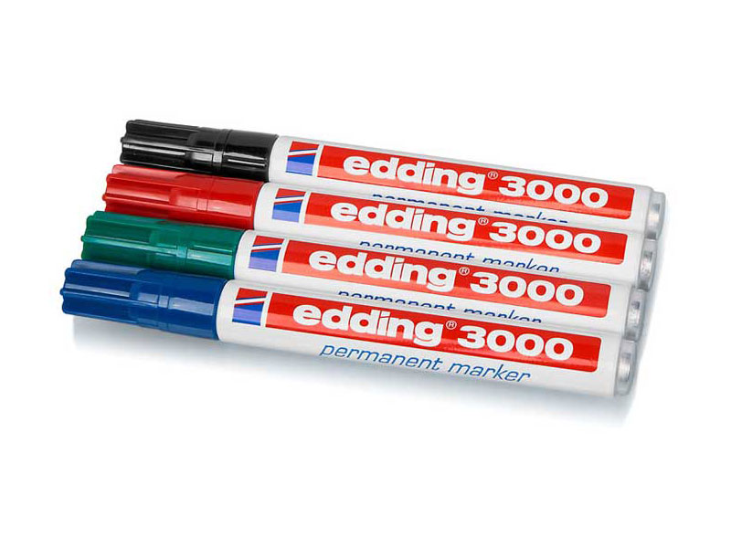 Bild Edding Permanentmarker 3000, Strichstärke 1,5 - 3 mm, 4er Set sortiert