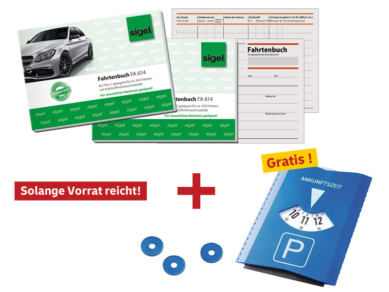 2 Sigel Fahrtenbcher und 1 Parkscheibe, gratis