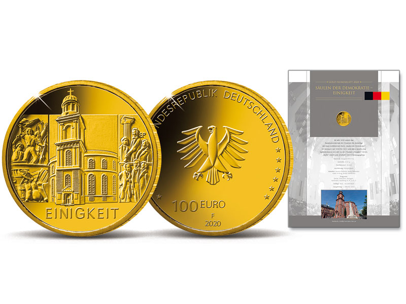 100-Euro-Gold-Numisblatt 2020 "Sulen der Demokratie - Einigkeit"