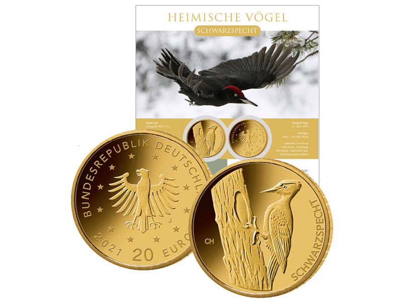 20-Euro-Gold-Numisblatt 2021 "Heimische Vgel - Schwarzspecht"