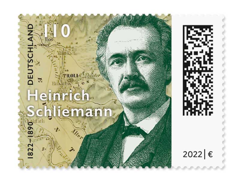 200. Geburtstag Heinrich Schliemann, Briefmarke zu 1,10 EUR, 10er-Bogen
