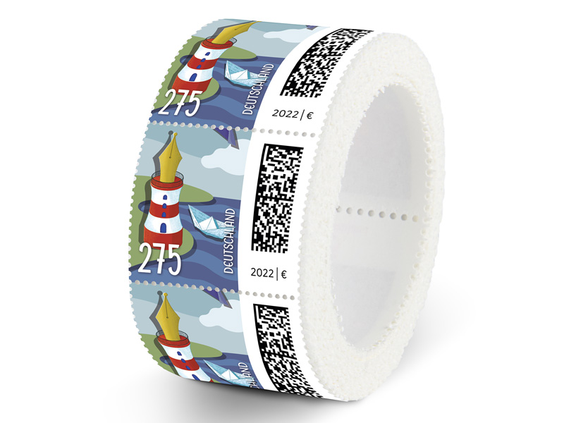 Leuchtfederstift, Briefmarke zu 2,75 EUR, 100er-Rolle
