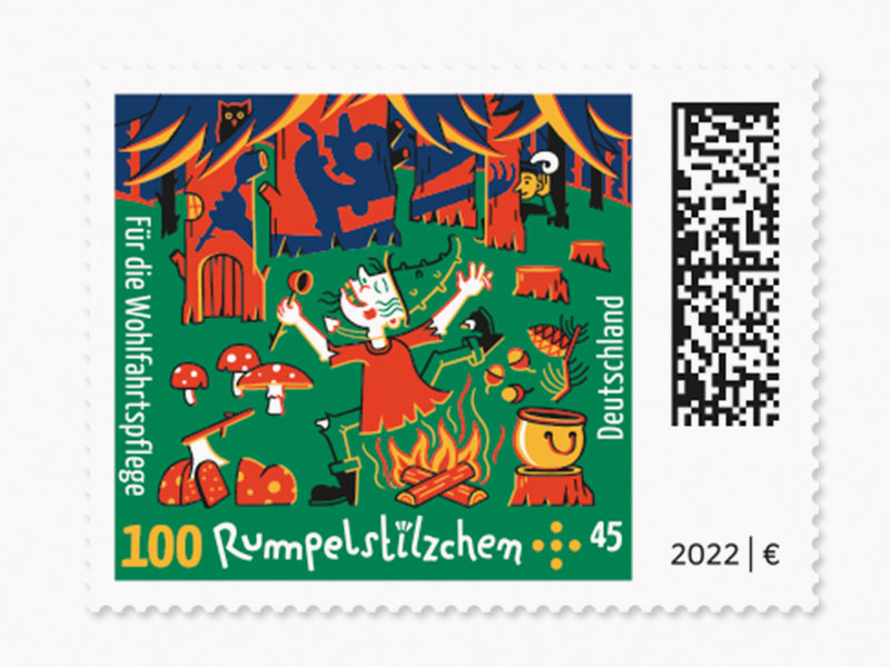 Grimms Mrchen - Rumpelstilzchen "Der Wahnsinn", Briefmarke zu 1,00 + 0,45 EUR, 10er-Bogen