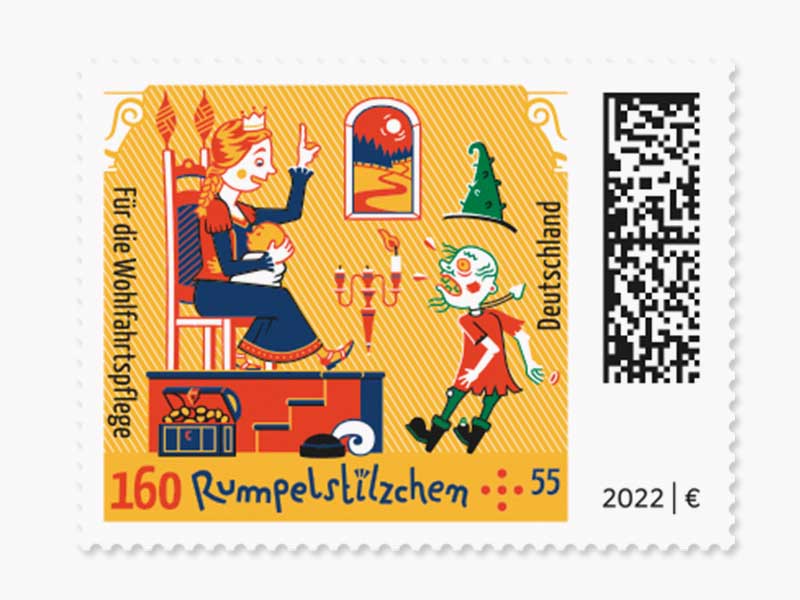 Grimms Mrchen - Rumpelstilzchen "Die Rettung", Briefmarke zu 1,60 + 0,55 EUR, 10er-Bogen
