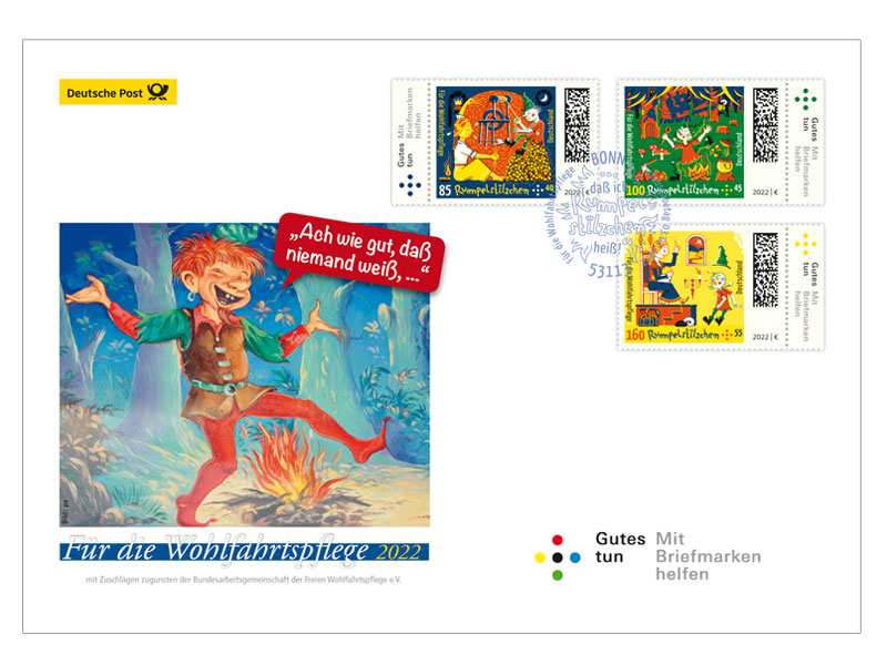 Ersttagsbrief mit dem Plus Für die Wohlfahrt 2022 Grimms Märchen Rumpelstilzchen