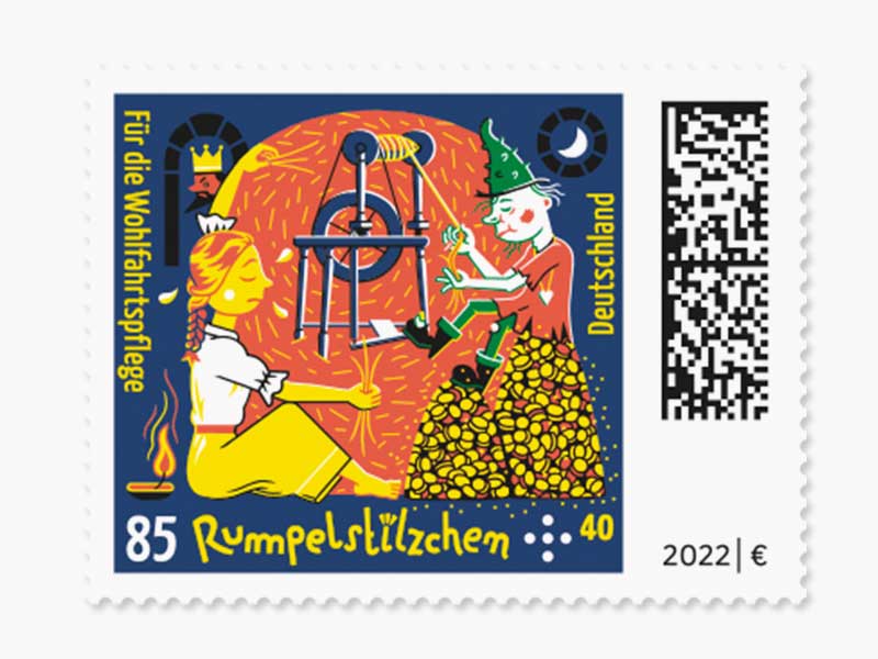 Grimms Mrchen - Rumpelstilzchen "Die Mhsal", Briefmarke zu 0,85 + 0,40 EUR, 10er-Bogen