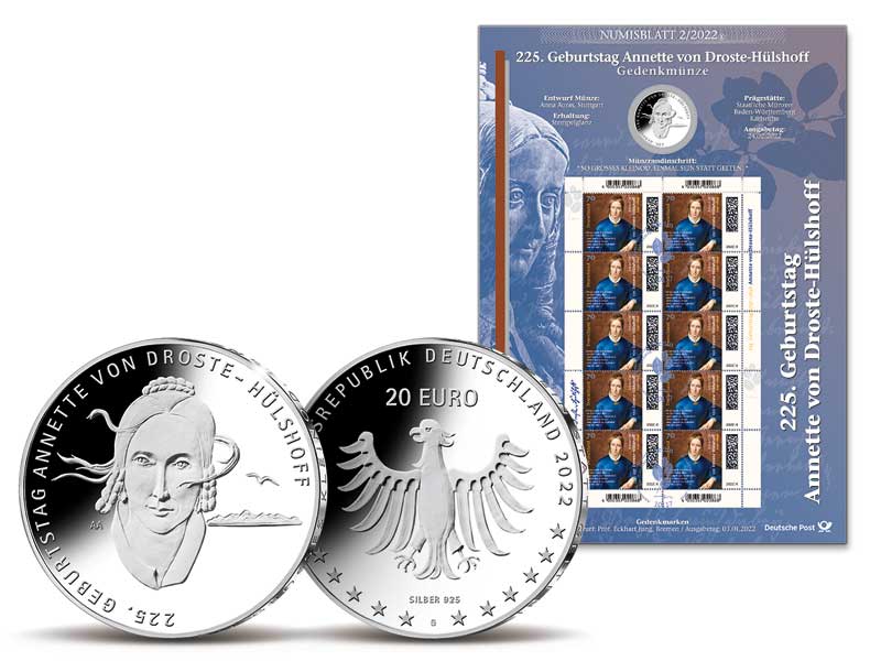 Numisblatt "225. Geb. Annette von Droste-Hlshoff"