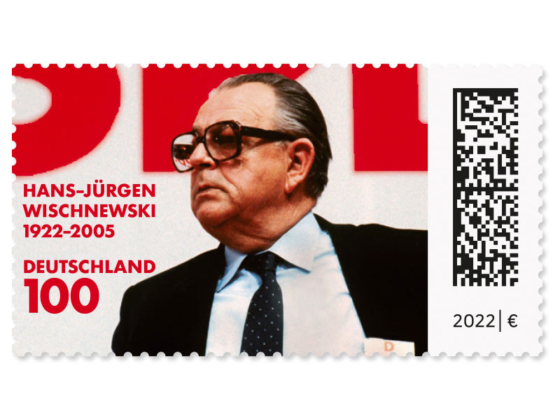 100. Geburtstag Hans-Jrgen Wischnewski, nassklebende Briefmarke zu 1,00 EUR, 10er-Bogen