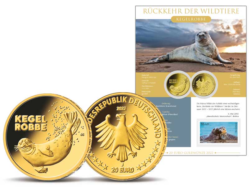 20-Euro-Gold-Numisblatt 2022 "Rckkehr der Wildtiere - Kegelrobbe"