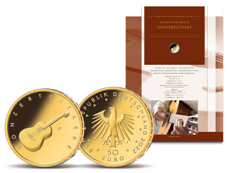 50-Euro-Gold-Numisblatt 2022 "Musikinstrumente - Konzertgitarre"