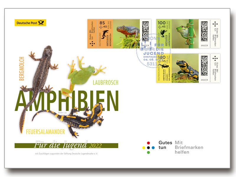 Ersttagsbrief mit dem Plus: Für die Jugend 2022 Amphibien