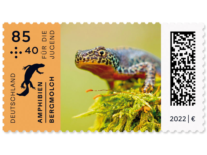 Amphibien - "Bergmolch", Briefmarke zu 0,85 + 0,40 EUR, 10er-Bogen