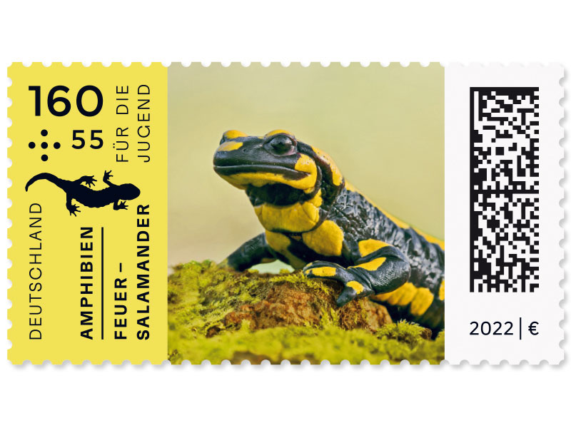 Amphibien - "Feuersalamander", Briefmarke zu 1,60 + 0,55 EUR, 10er-Bogen