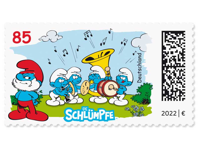 Die Schlmpfe, Briefmarke zu 0,85 EUR, 10er-Bogen