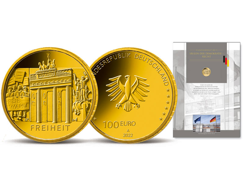 100-Euro-Gold-Numisblatt 2022 "Sulen der Demokratie - Freiheit"