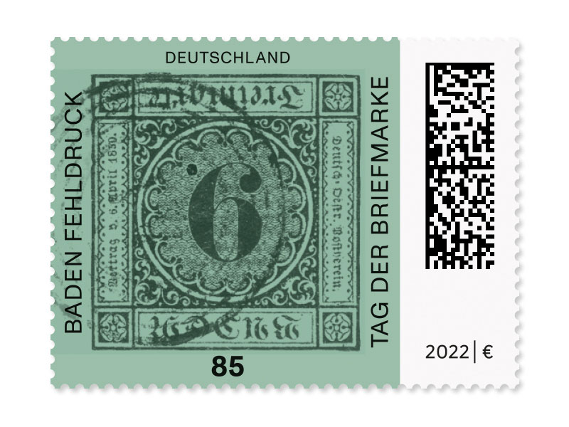 Schtze der Philatelie  Baden Fehldruck, Briefmarke zu 0,85 EUR, 10er-Bogen