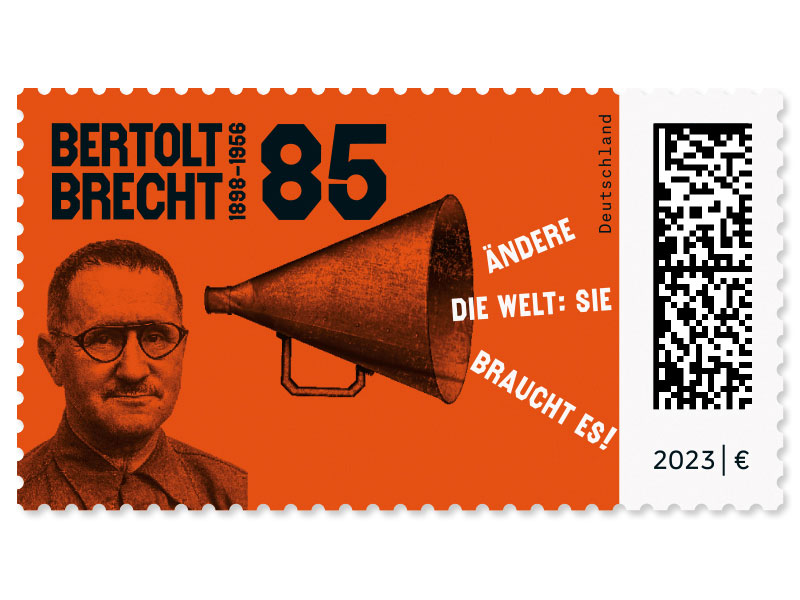125. Geburtstag Bertolt Brecht, Briefmarke zu 0,85 EUR, 10er-Bogen