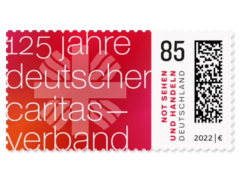 Botschaft des Briefmarkenthemas vor dem Logo des Verbands