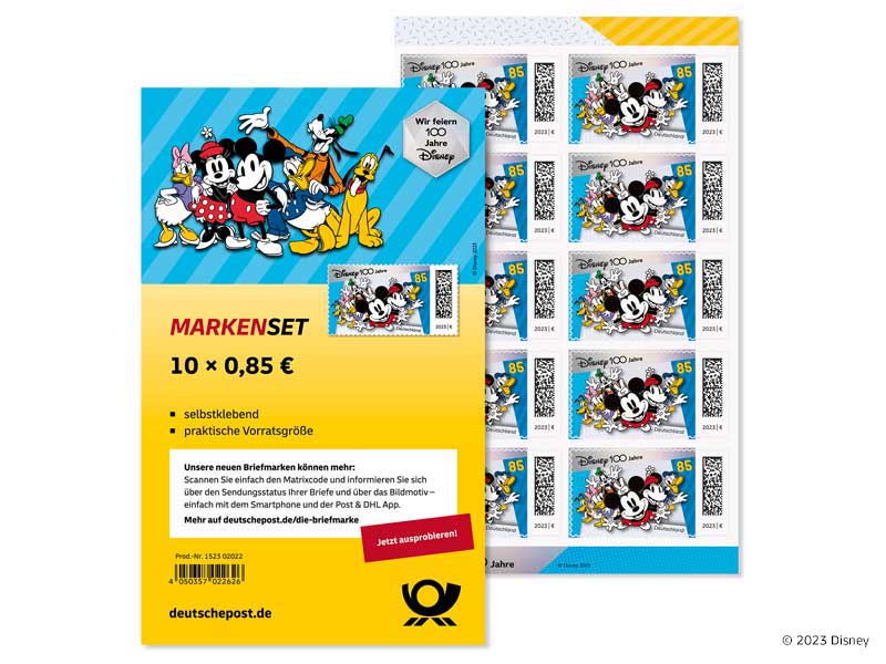Markenset "100 Jahre Disney", Briefmarke zu 0,85 EUR, 10er-Set
