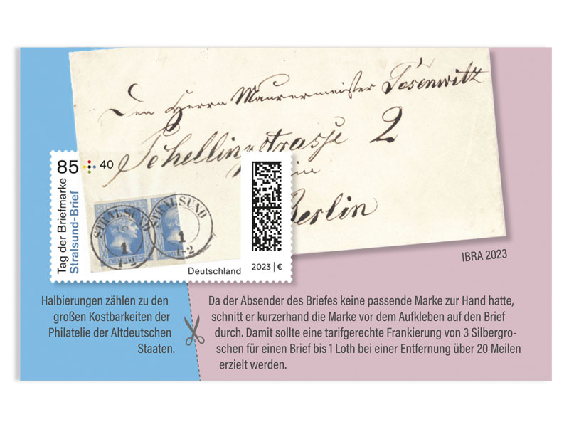 Schtze der Philatelie - Stralsund-Brief, Briefmarke zu 0,85 + 0,40 EUR, Blockausgabe 