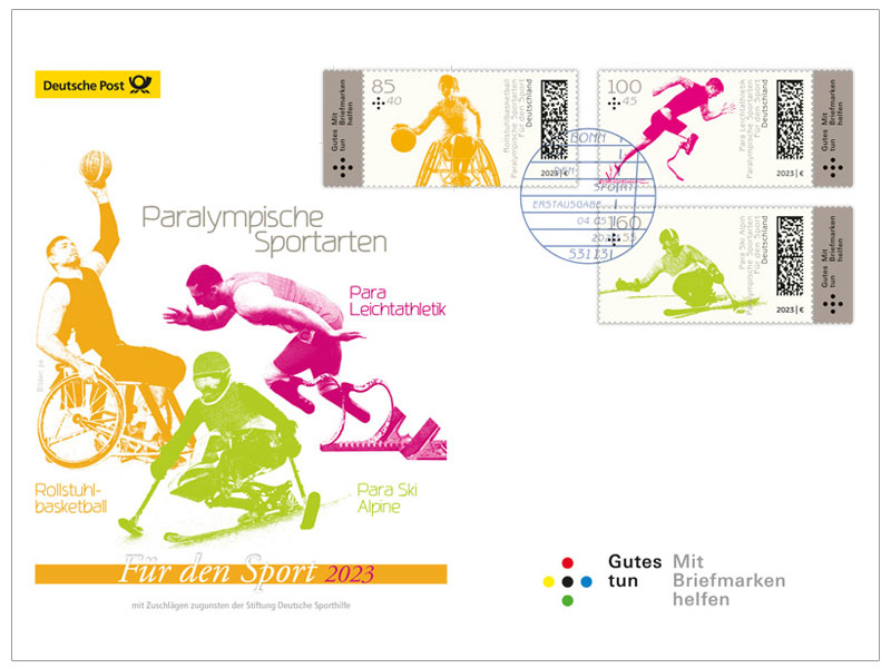 Ersttagsbrief mit dem Plus Für den Sport 2023 Paralympische Sportarten