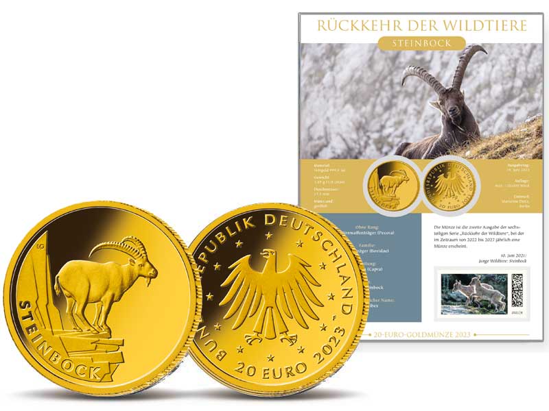 20-Euro-Gold-Numisblatt 2023 "Rckkehr der Wildtiere - Steinbock"