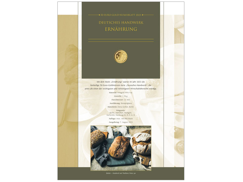 50-Euro-Gold-Numisblatt 2023 "Deutsches Handwerk - Ernhrung"