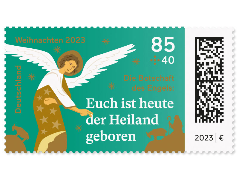 Die Botschaft des Engels: Euch ist heute der Heiland geboren, Briefmarke zu 0,85 + 0,40 EUR, 10er-Bogen