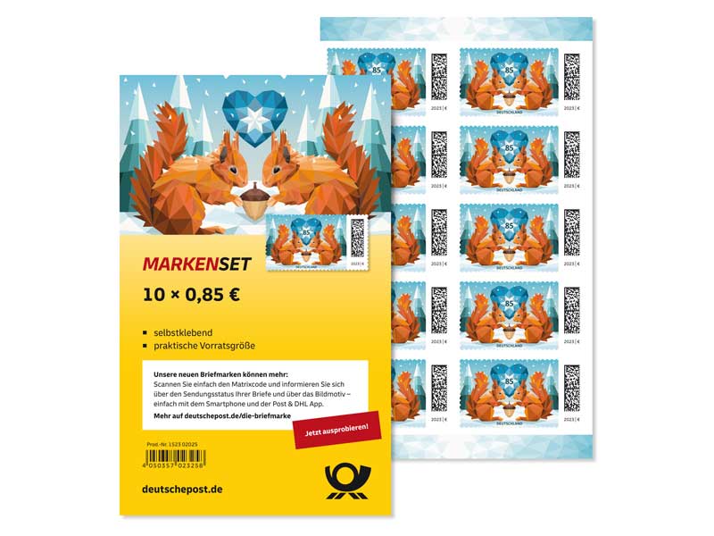Markenset Eichhrnchen im Schnee, Briefmarke zu 0,85 EUR, 10er-Set
