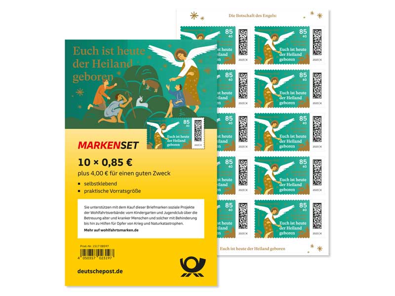 Markenset Euch ist heute der Heiland geboren, Briefmarke zu 0,85 + 0,40 EUR, 10er-Set
