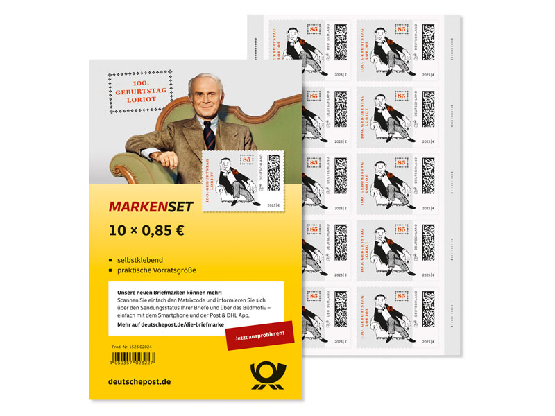 Markenset 100. Geburtstag Loriot, Briefmarke zu 0,85 EUR, 10er-Set