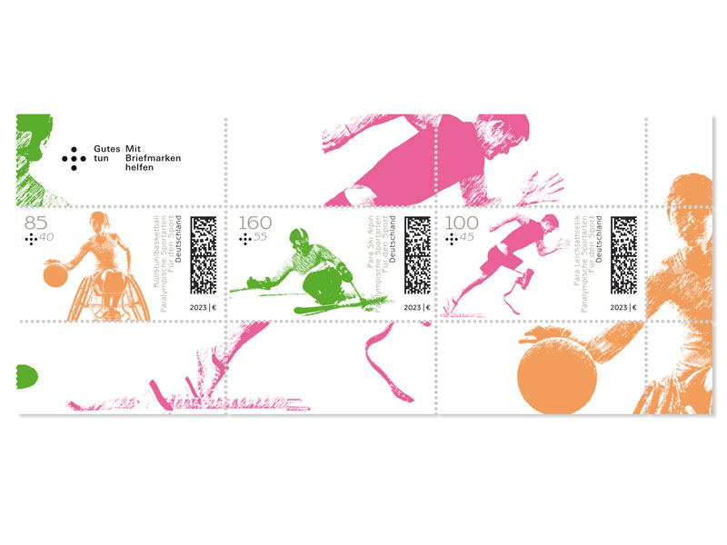 Markenset "Paralympische Sportarten", 0,85+0,40 EUR, 1,00+0,45 EUR, 1,60+0,55 EUR, 3er-Set