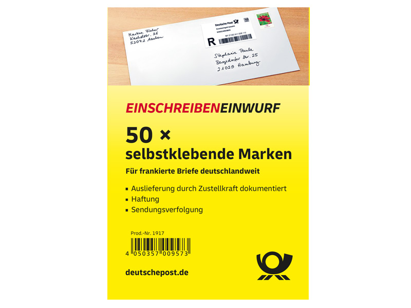 Bild &quot;Einschreiben Einwurf - selbstklebendes Label, 50er-Vorratsblock&quot;