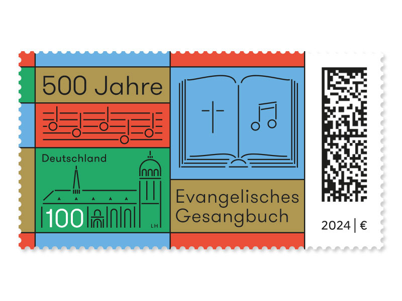 500 Jahre Evangelisches Gesangbuch, nassklebende Briefmarke zu 1,00 EUR, 10er-Bogen