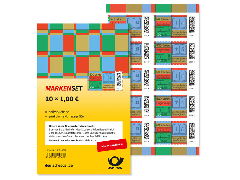 Markenset "500 Jahre Evangelisches Gesangbuch", selbstklebende Briefmarke zu 1,00 EUR, 10er-Set