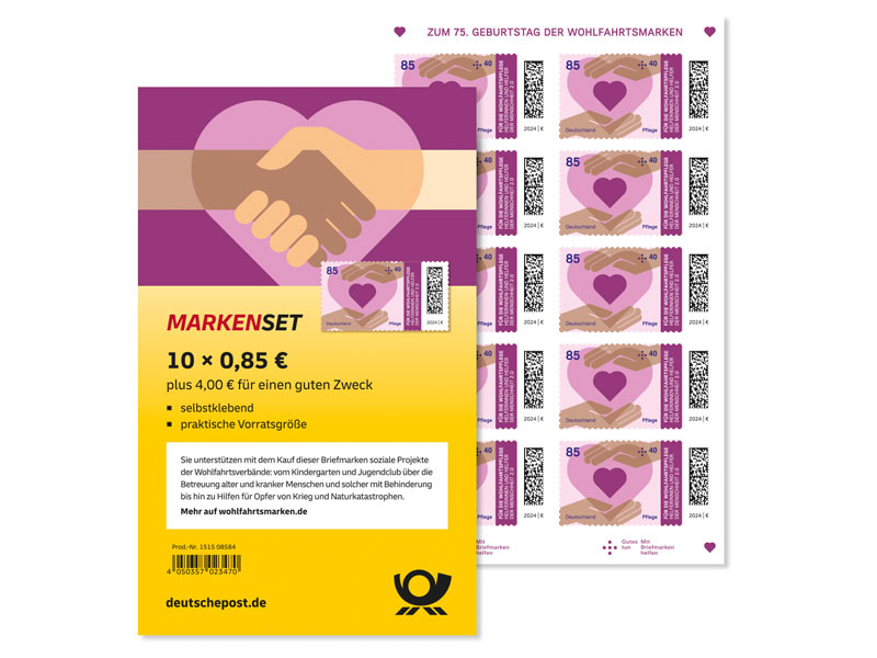 Markenset "Helferinnen und Helfer der Menschheit 2.0 - Pflege", Briefmarke zu 0,85 + 0,40 EUR, 10er-Set