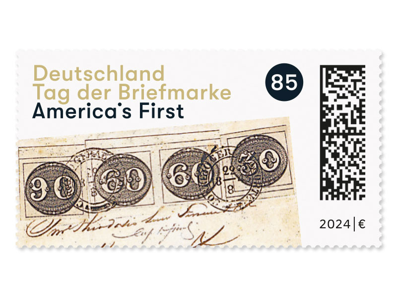 Teilansicht des historischen Briefes mit 4 Briefmarken Ochsenaugen von 1843