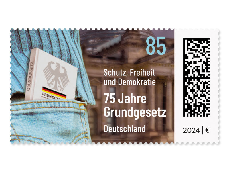 75 Jahre Grundgesetz, Briefmarke zu 0,85 EUR, 10er-Bogen