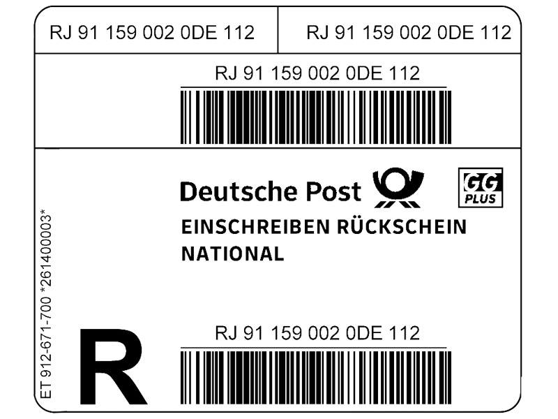 Einschreiben-Rckschein Label Rolle  500 Stck
