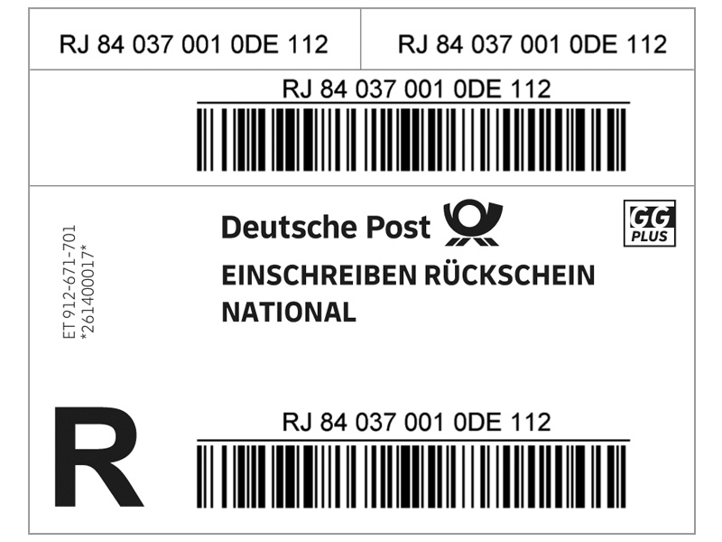 Einschreiben-Rückschein Label National
