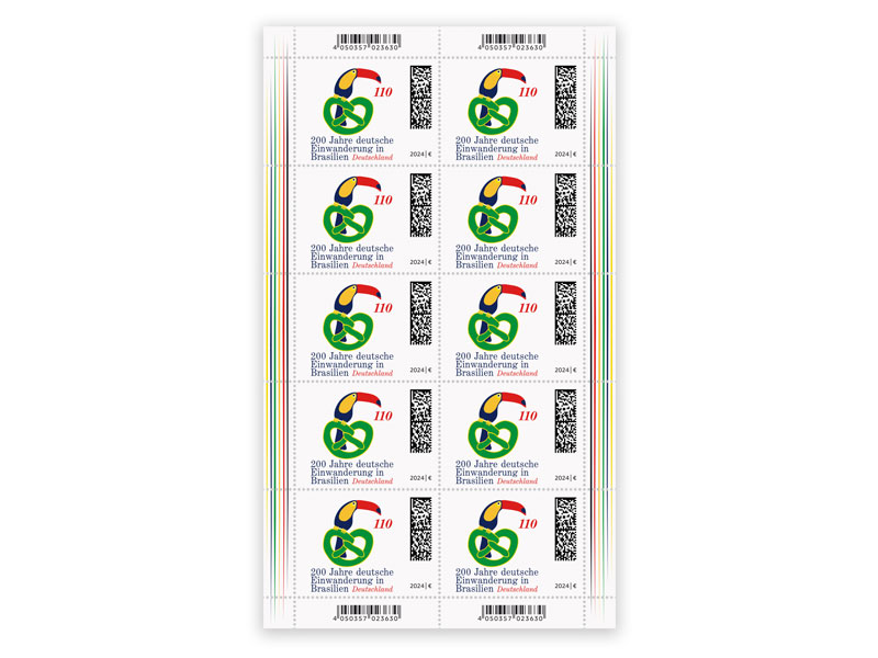 200 Jahre deutsche Einwanderung in Brasilien, Briefmarke zu 1,10 EUR, 10er-Bogen
