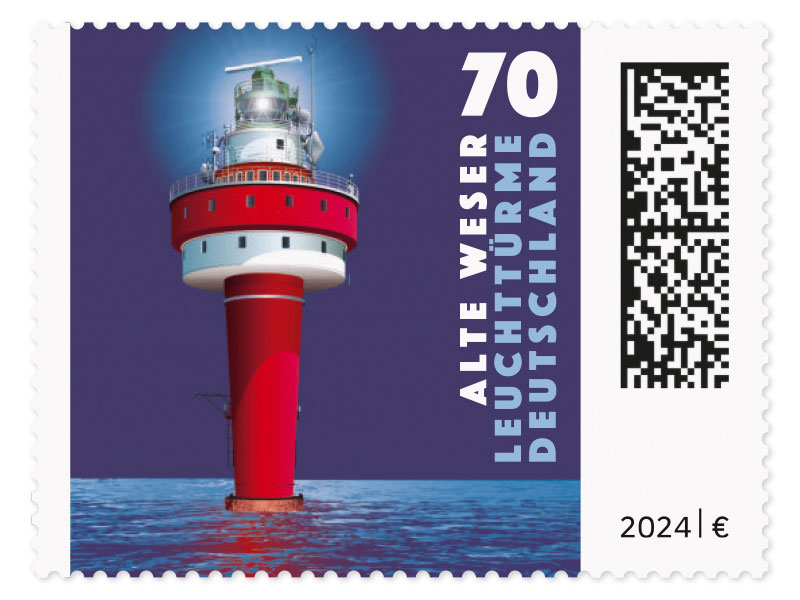 Leuchtturm Alte Weser, Briefmarke zu 0,70 EUR, 10er-Bogen