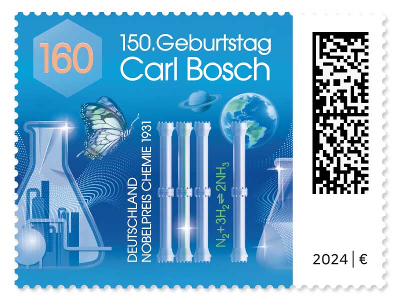 150. Geburtstag Carl Bosch, Briefmarke zu 1,60 EUR, 10er-Bogen