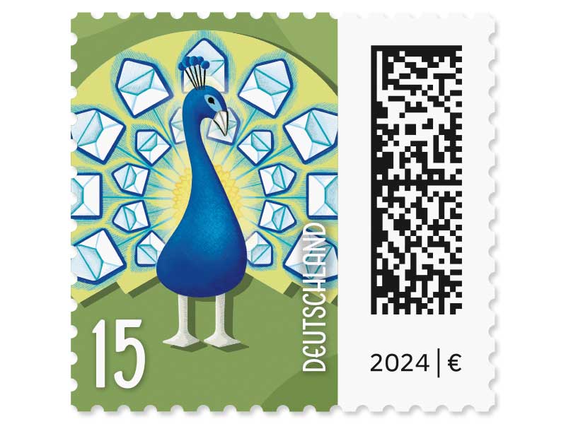 Briefpfau, Briefmarke zu 0,15 EUR, 10er-Bogen