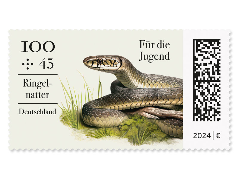 Reptilien - "Ringelnatter", Briefmarke zu 1,00 + 0,45 EUR, 10er-Bogen