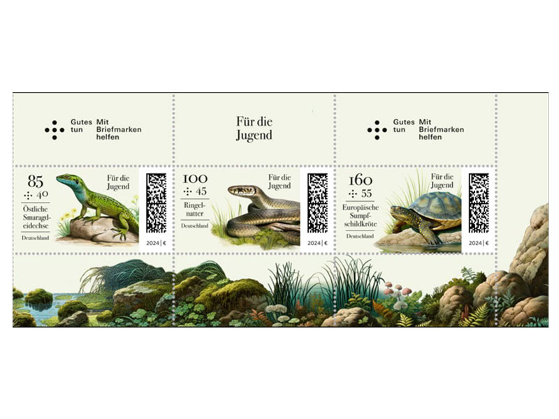 Zusammendruck "Reptilien", 0,85+0,40 EUR, 1,00+0,45 EUR, 1,60+0,55 EUR, 3er-Set
