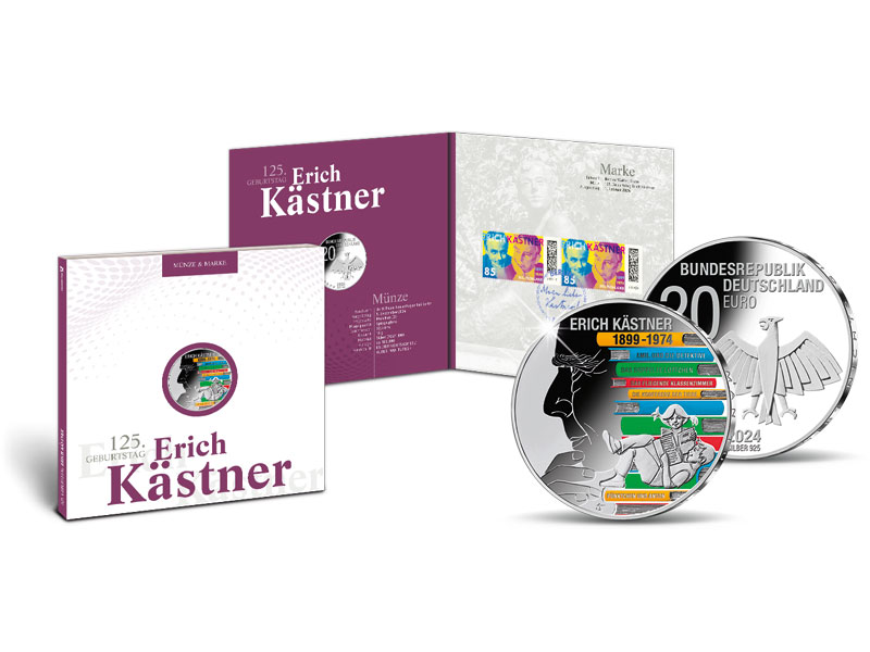 Numisfolder Mnze & Marke: "125. Geburtstag Erich Kstner"