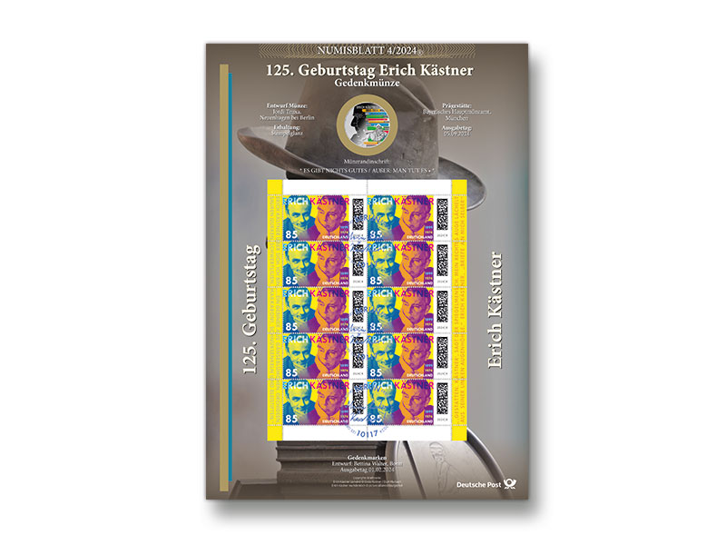 Numisblatt "125. Geburtstag Erich Kstner"