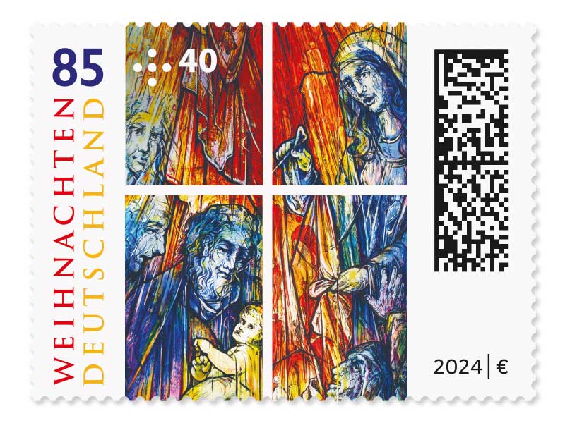 Kirchenfenster "Himmlisches Licht" der Abteikirche Tholey, Briefmarke zu 0,85 + 0,40 EUR, 10er-Bogen